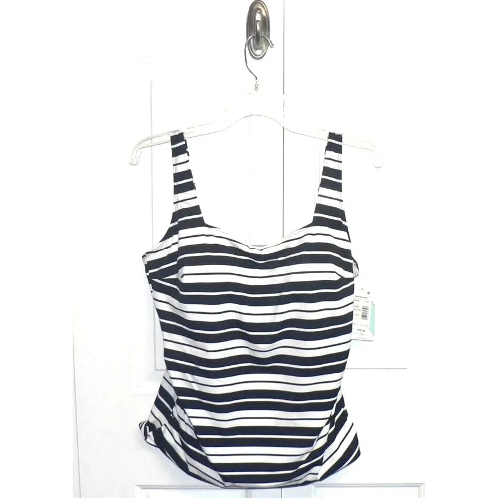 Swim Solutions Women's Striped Square Neck Tankini Top in Black/White Size 18 - Picture 4 of 8